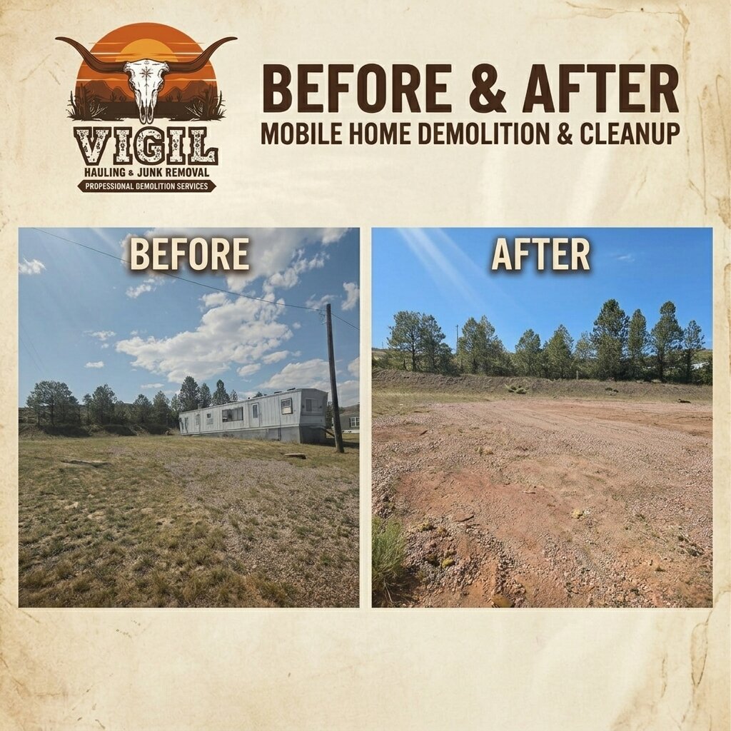 Mobile home before and after demolition and cleanup, Albany County WY