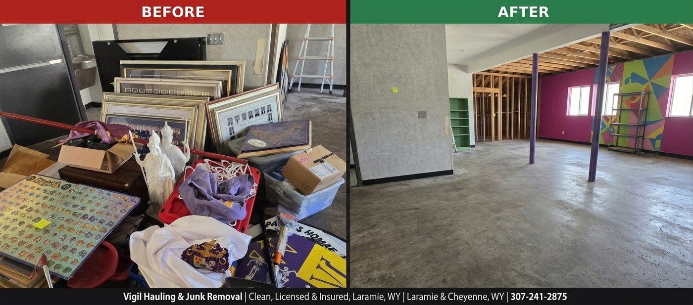 Commercial space before and after clean-out, Laramie WY