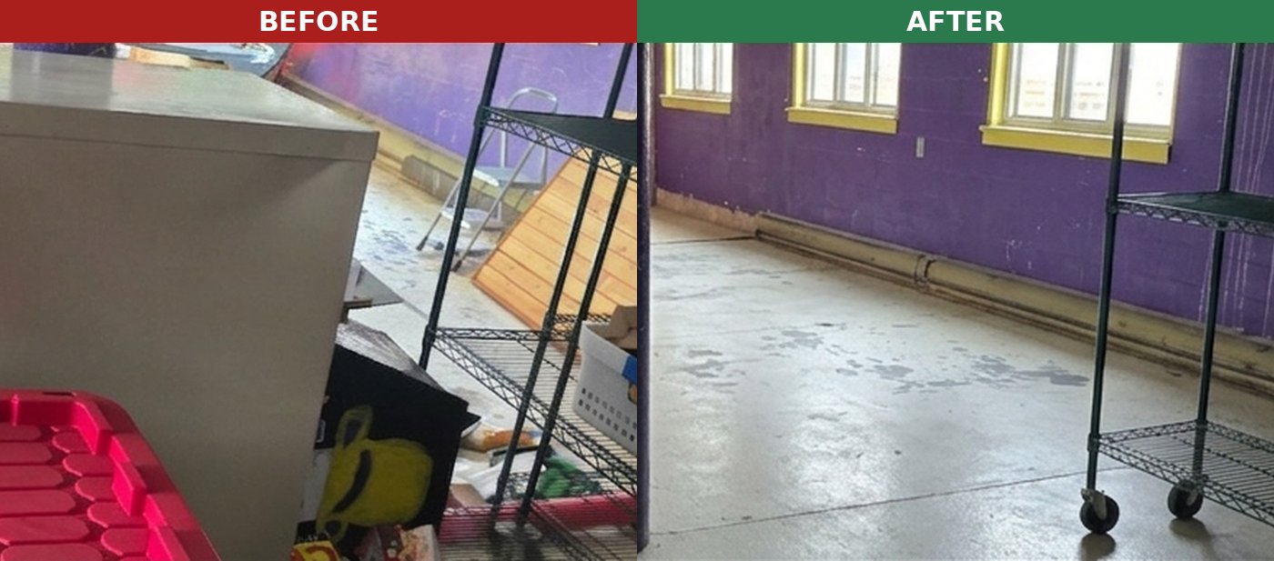 Shed and storage lean-to before and after junk removal clean-out, Laramie WY