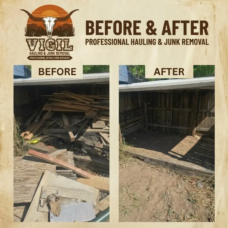 Shed interior before and after a clean-out in Laramie, WY